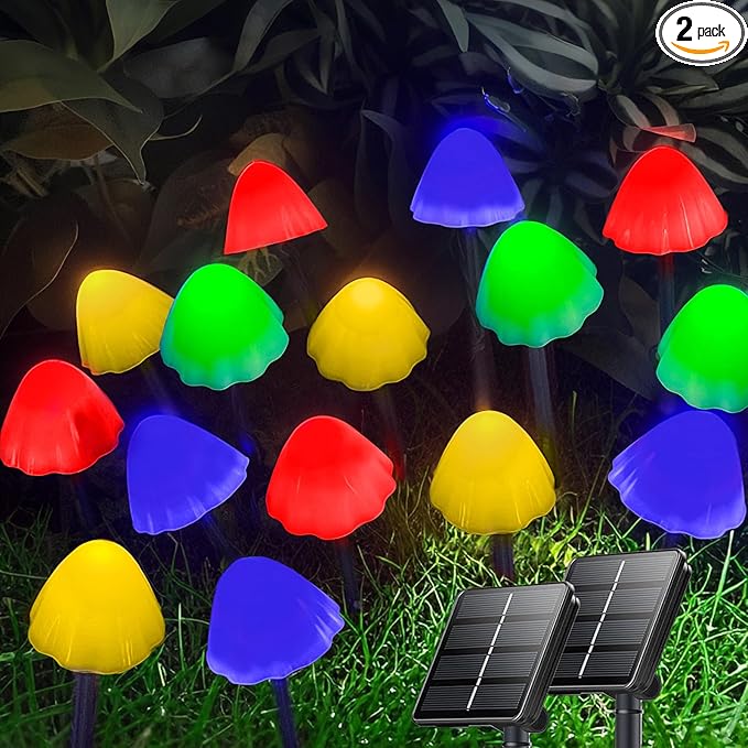 OZS 2PK 32LED 55FT Mushroom Solar Garden Lights Outdoor, Solar String Lights by OZS