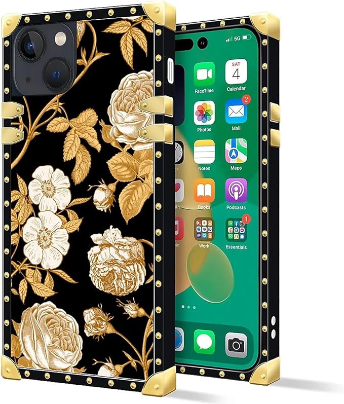 Compatible with iPhone 14 Case, Blooming Rose Golden Flower Luxury Golden - Image 2