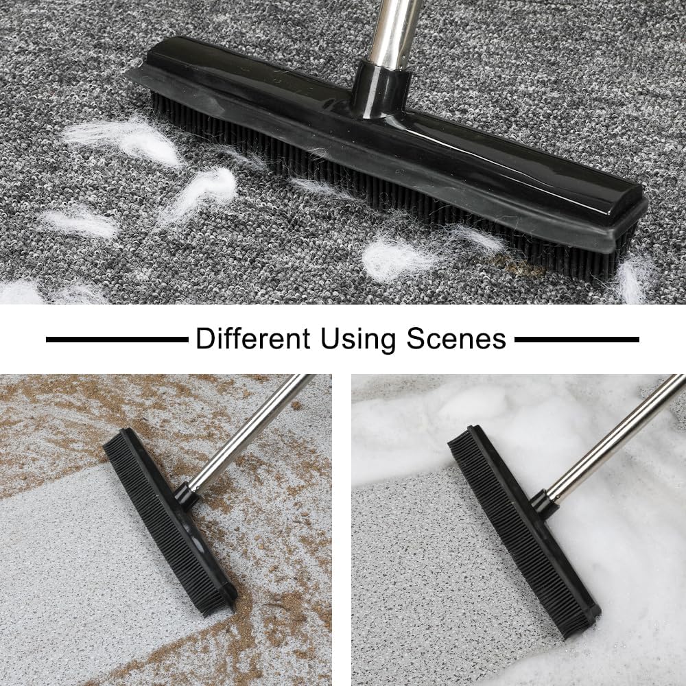 Pet Hair Rubber Broom Floor Brush for Carpet Dog Hair Remover with Built in Squeegee Silicone Broom Suitable for All Surface