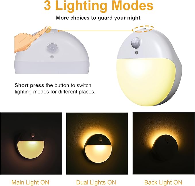 YUNLEX 2 Pack Motion Sensor Night Light, 3 Lighting Modes, Stepless Dimming - Image 4