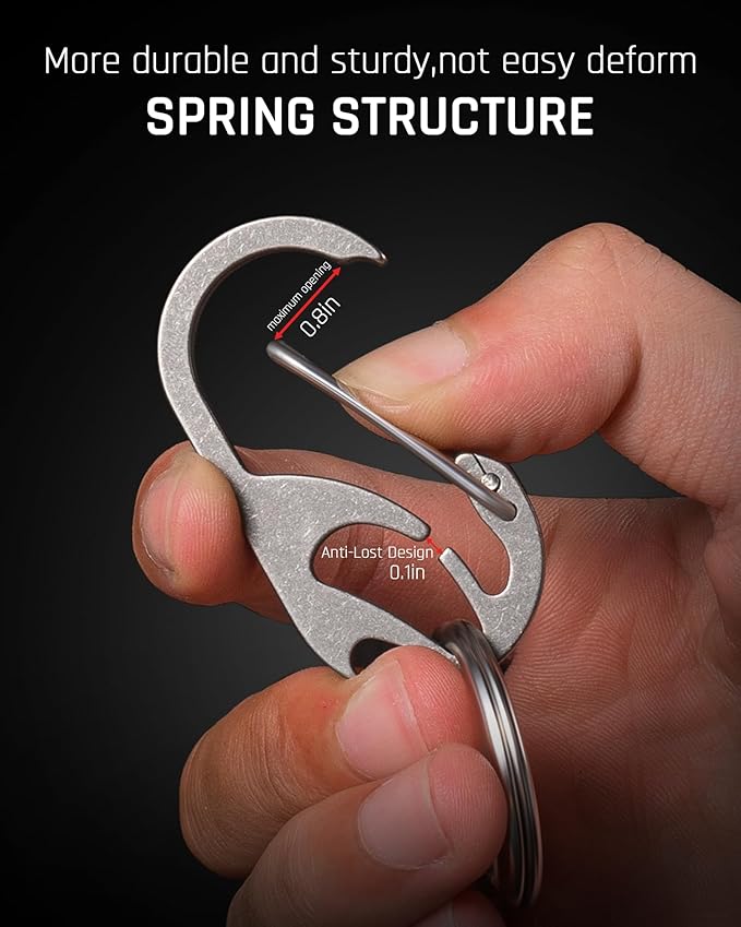 TISUR Titanium Carabiner Keychain Clip, Anti-Lost Key Ring Holder, Self-Locking - Image 3