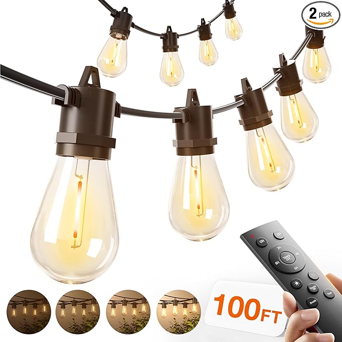 addlon 100FT LED Outdoor String Lights, Remote Dimmable Patio Lights by addlon