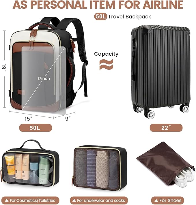 LOVEVOOK 50L Travel Backpack Carry On Airline Approved, Large Backpack - Image 7