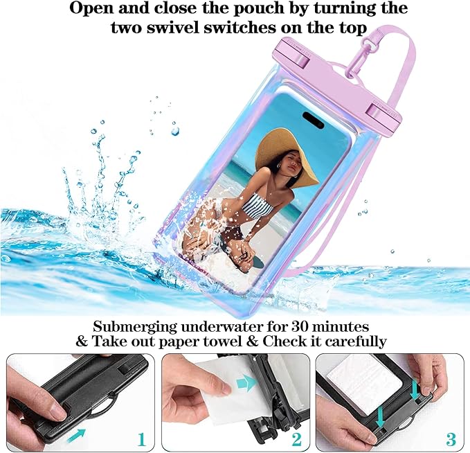 Up to 8.3" 2 Pack Iridescence Universal Waterproof Phone Pouch, Large Phone - Image 3