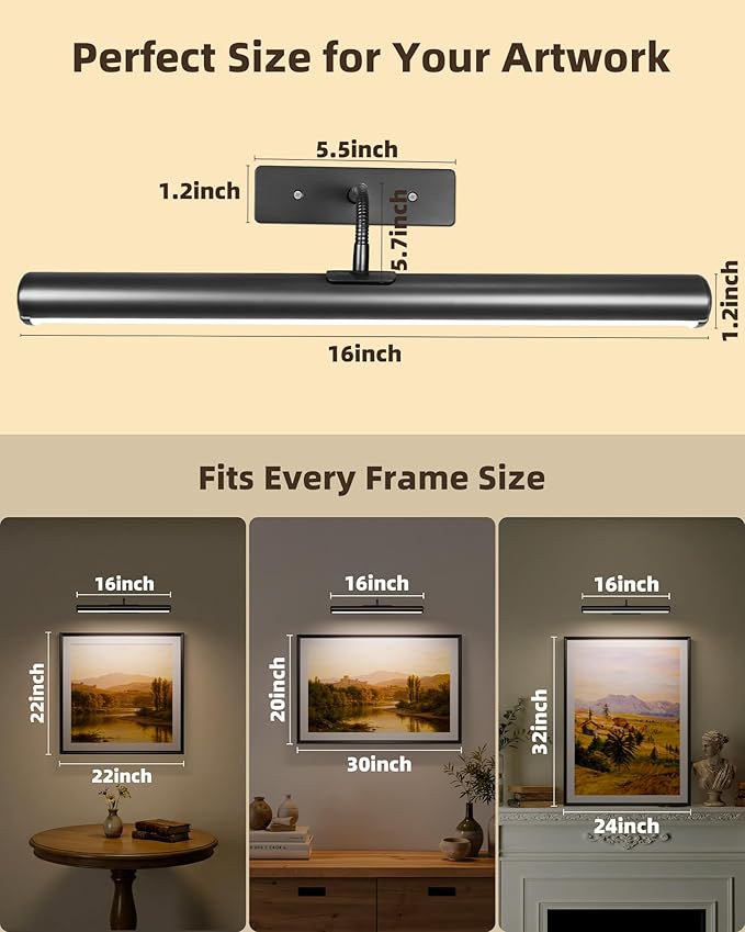 EZVALO Picture Lights for Wall, 16in Rechargeable 6000mAh Battery Operated - Image 4