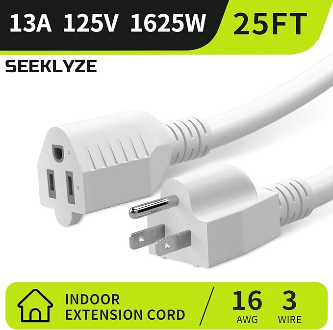 16/3 White 25 FT Extension Cord, Indoor Extension Cord - Image 2