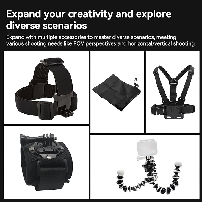 Action Camera Accessories Adventure Kit, Includes Helmet Mount, Chest Strap - Image 6