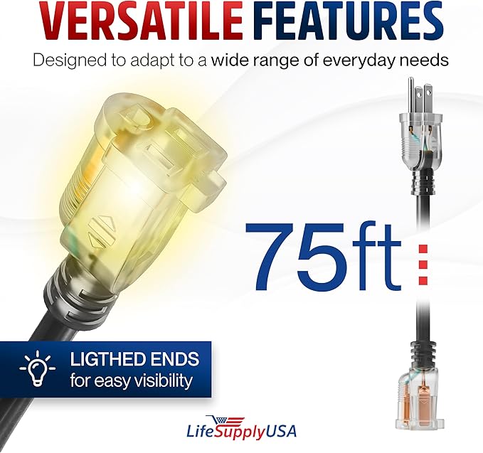 75ft Outdoor/Indoor Extension Cord 10/3 Gauge Ultra Heavy Duty 3 Prong SJTW - Image 6