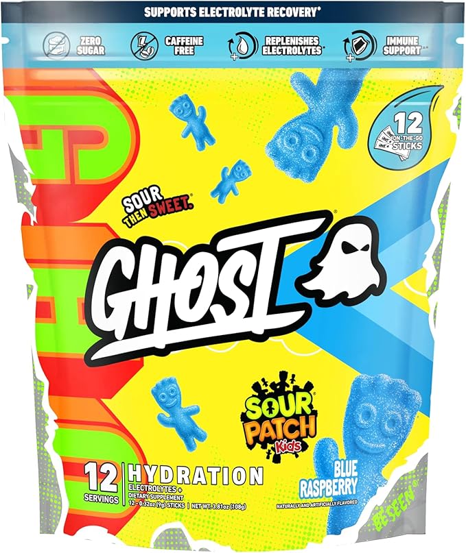GHOST Hydration Packets, Sour Patch Kids Blue Raspberry, 12 Sticks, Electrolyte by GHOST