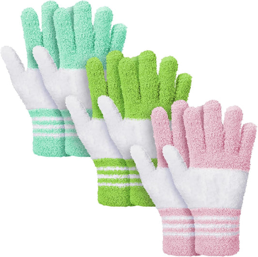 Patelai 3 Pairs Microfiber Plant Dusting Gloves Leaf Cleaning Gloves for Indoor Plants, Blinds, Furniture, House(Large,Green Yellow, Water Blue, Pink, White)
