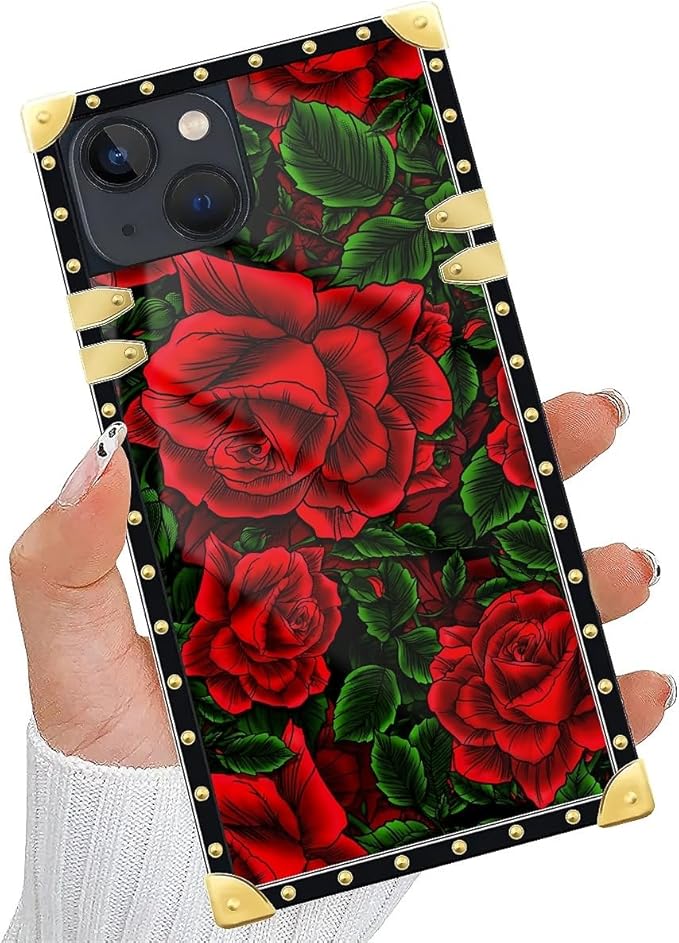 Compatible with iPhone 15 Case, Vector Red Rose Green Leaf Luxury Golden - Image 5