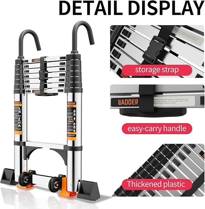 Telescoping Ladder, with Stable Hook and stabilizer barand, Extension Ladder - Image 3