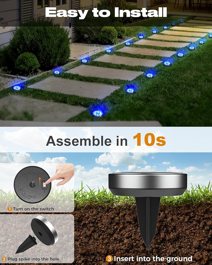 btfarm 4 Pack Solar Lights Outdoor, 8 LED Solar Ground Lights IP65 Waterproof - Image 4
