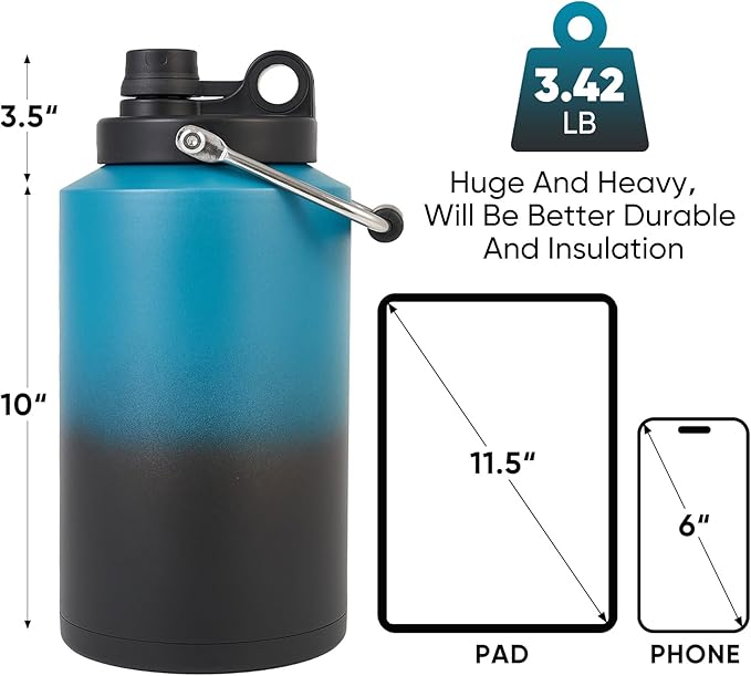 Insulated Gallon Jug with Handle, One Gallon, 128oz Stainless Steel, Large - Image 3