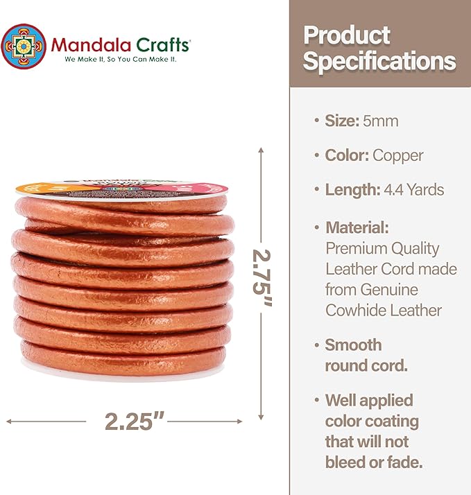 Mandala Crafts Round Genuine Copper Leather Cord - Image 4