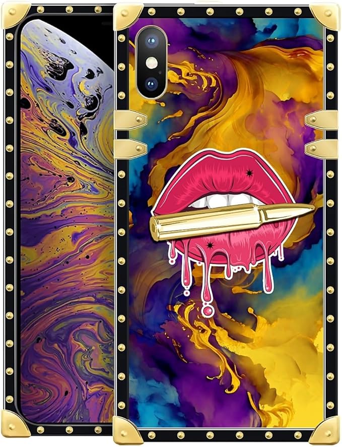 Compatible with iPhone Xs Max Case, Cool Corlorful Lip Marble Luxury Golden by Unknown