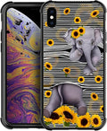 for iPhone X/Xs Case, Cute Little Elephant Sunflower White Line Art Pattern by FKBRCL4U