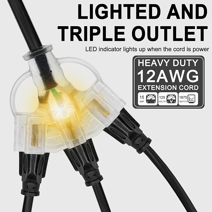 1FT 12/3 Outdoor Extension Cord - Image 3