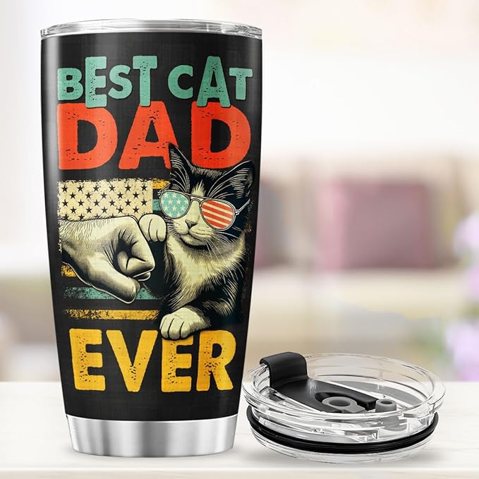Best Cat Dad Ever 20oz Tumbler, Funny Fist Bump Design, Insulated Stainless - Image 4