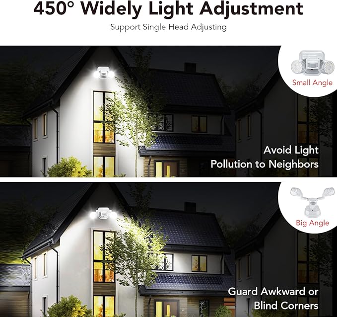 OREiN 2 Pack Motion Sensor Outdoor Lights, 450° Superwide Adjustment Dimmable - Image 3