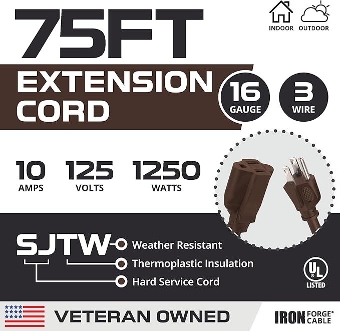 Iron Forge Cable Outdoor Brown Extension Cord 75 ft - Image 2
