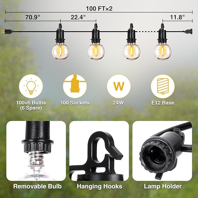 ZJOJO 200FT Outdoor String Lights, G40 Globe Outdoor Lights - Image 3
