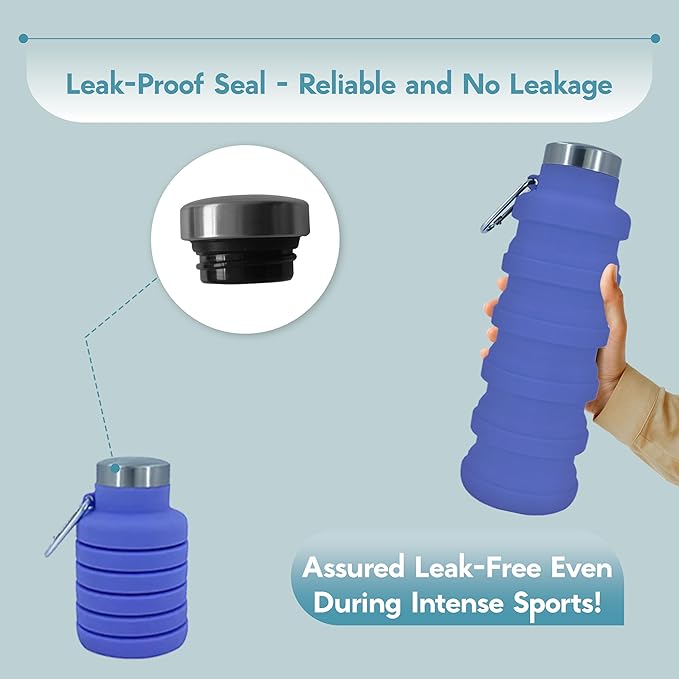 Collapsible Water Bottles 24oz, Odorless BPA-Free Silicone, Leak-Proof Foldable - Image 3