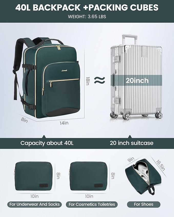 LOVEVOOK Travel Backpack for Women & Men 40L, Airline Approved Carry On - Image 5