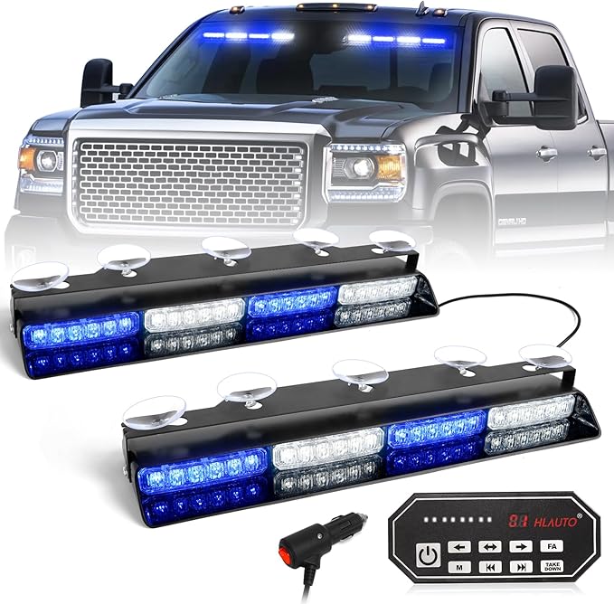 HLauto 604N Emergency Dash Strobe Lights: 2x16.8 inch Blue White Security Light by HLauto