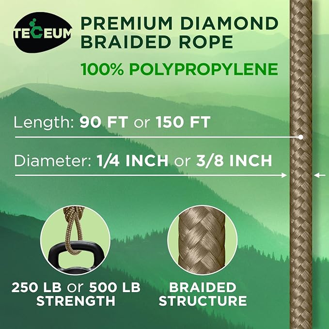 TECEUM Rope – 90 Feet x 3/8 Inch – Coyote Brown – Strong All-Purpose Utility - Image 2