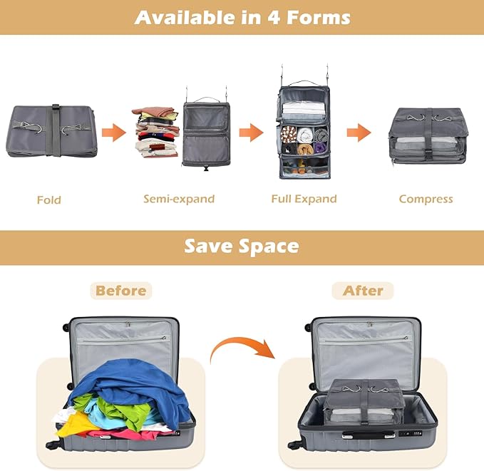 Surblue Hanging Shelves Travel Storage Bag Compression Packing Cube - Image 3