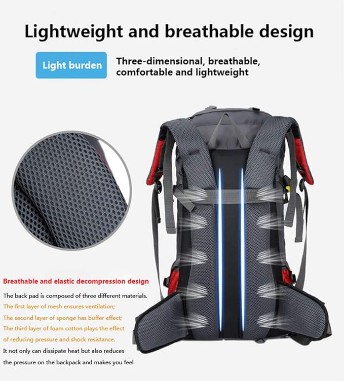 Bseash 60L Waterproof Hiking Camping Backpack - Image 7