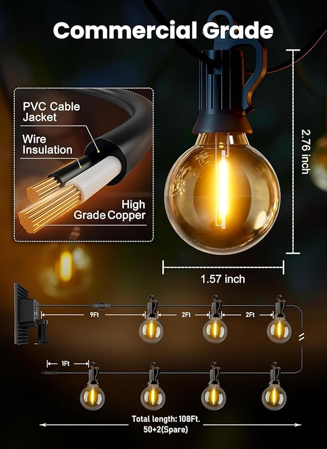 Brightown 108FT 52LED Solar String Lights Outdoor - Image 5