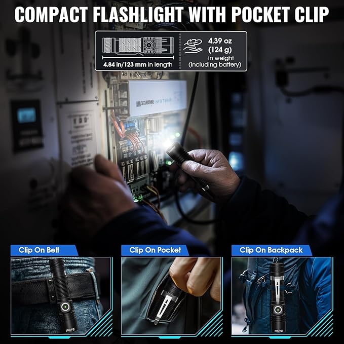 Rechargeable Tactical Flashlights, High Lumens Small Mini USB-C LED Flashlight - Image 3