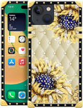 Compatible with iPhone 14 Case, Sunflower Diamonds Leather Luxury Golden by Unknown