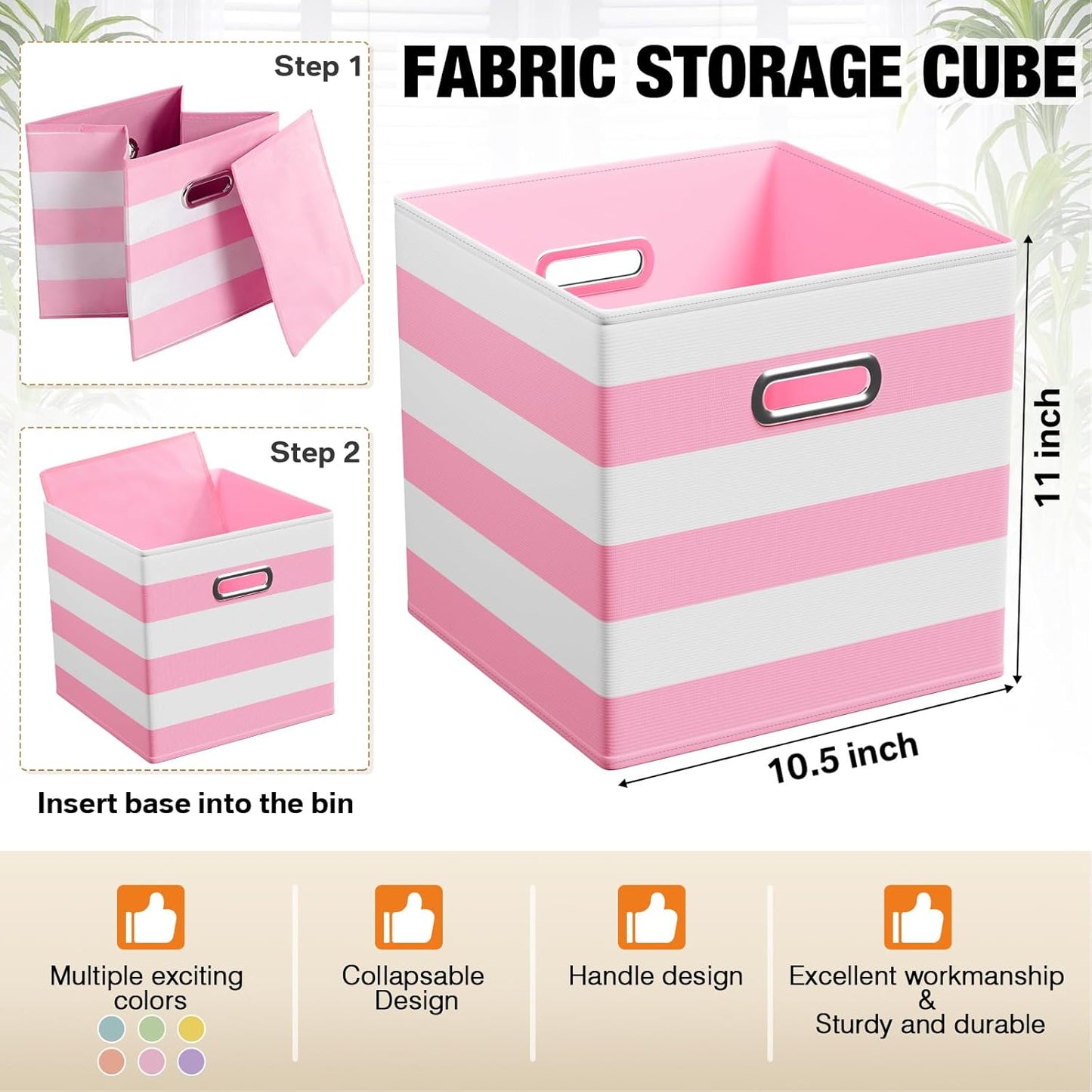 6 Pcs Fabric Storage Cubes Bins with Metal Handle Christmas Storage Bin 11 Inch Macaron Colored Striped Collapsible Bins Holiday Storages Organizer for Gift Books Kids Room Closet and Toys
