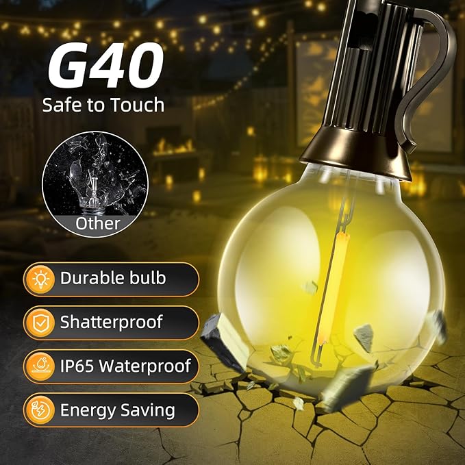 Solar Lights Outdoor Waterproof: G40 10M 33FT Shatterproof Bulbs Patio Lights - Image 5