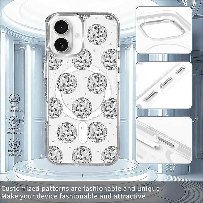 Case for iPhone 16, Disco Ball Grayish White Phone Case Design，for Women Girls - Image 2