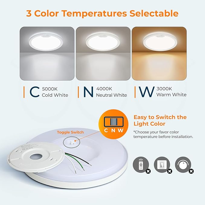 BLNAN Motion Sensor Ceiling Light Wired, 12 Inch 3000K 4000K 5000K Selectable - Image 2