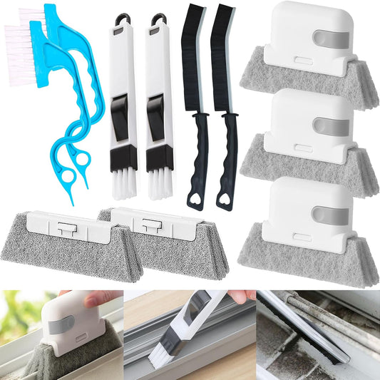 Window Sill Cleaner Tool - 11 Pcs Magic Door Window Track Cleaner Tools Set, Groove Crevice Cleaning Brush for Sliding Door, Shutter, Sill, Tile Lines, Car Vents, Keyboard