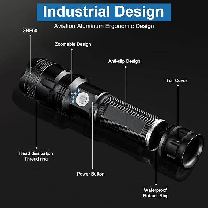 MILAOSHU Rechargeable Flashlights 90, 000 High Lumens - Image 5