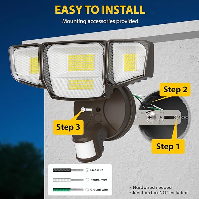 Abovizo 90W Motion Sensor Outdoor Lights, 10000LM LED Flood Light Outdoor - Image 7