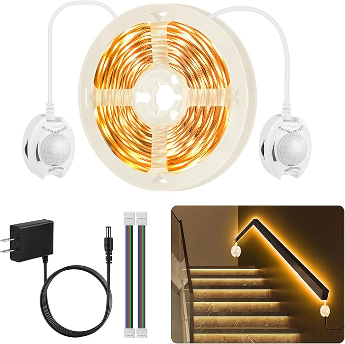 Under Bed Lights Dual Motion Sensor Light Indoor, 19.69Ft Warm White Motion by HOUHUI