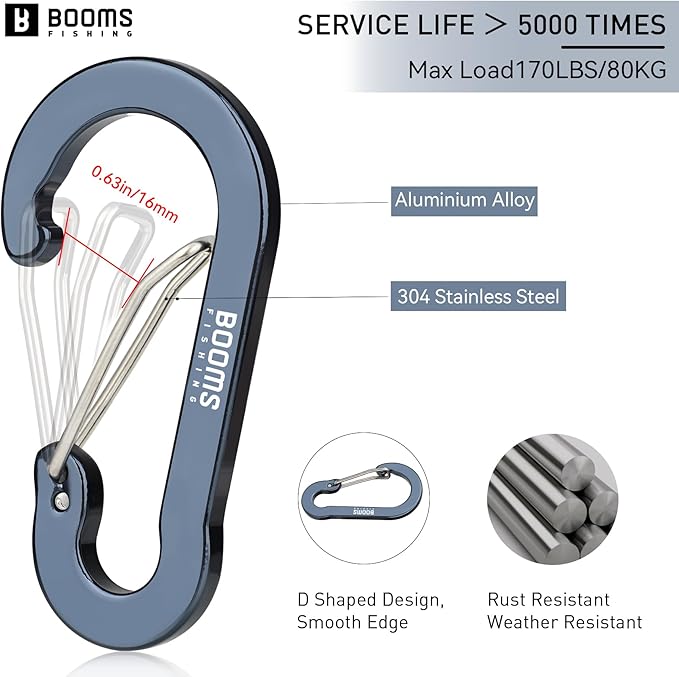 Booms Fishing CC5 Multi-Use Carabiner Clips, 10 Pack 2.7" Small Caribeener Clips - Image 2