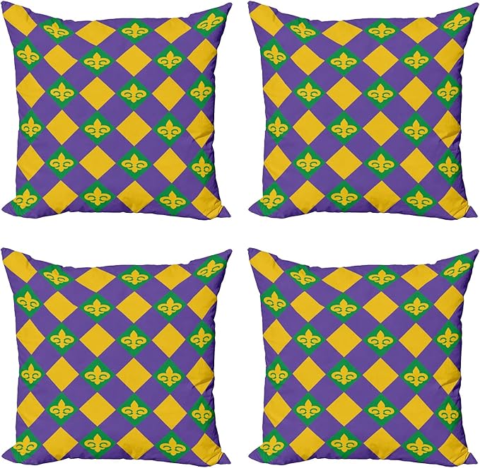 Ambesonne New Orleans Throw Pillow Cushion Case Pack of 4, Mardi Gras Themed by Ambesonne