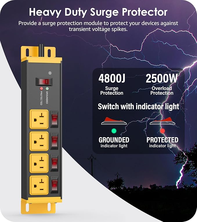 CCCEI Heavy Duty Surge Protector Power Strip 20 Amp Individual Switches. 6FT 12 - Image 2