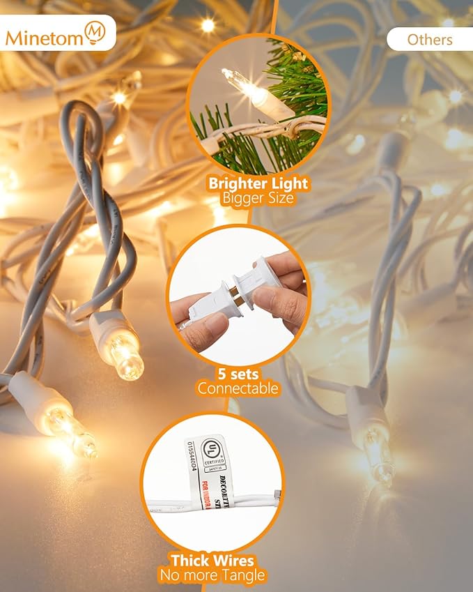 Minetom Clear Christmas String Lights 100 Count 26.5 Feet Incandescent Bulb - Image 8