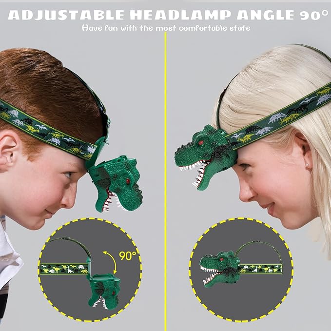 Dysaim Kids Headlamp, Rechargeable T-Rex Dinosaur Headlamp - Image 3