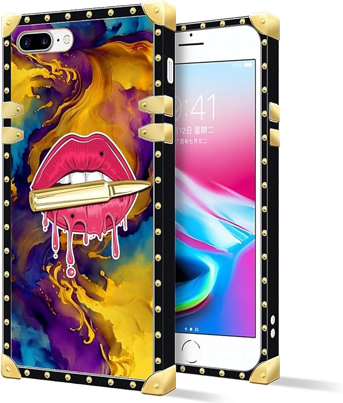 Compatible with iPhone 8 Plus 7 Plus Case, Cool Corlorful Lip Marble Luxury - Image 2