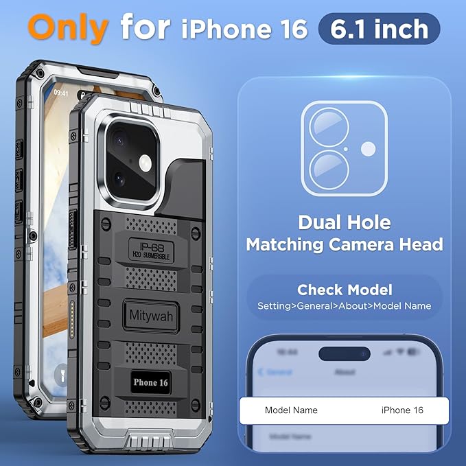 Mitywah Waterproof Case for iPhone 16, Shockproof Heavy Duty Case - Image 2